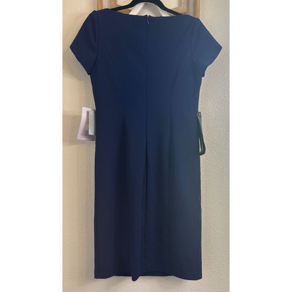 JS Collections Tulip Sleeve V-Neck Cocktail Work Dress Blue Navy Sapphire 8 NWT - Picture 8 of 13